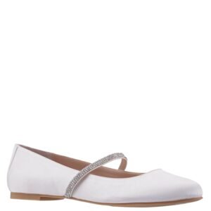 Nina Shoes Pattie White Satin W/ Crystal Strap Ballerina Flat