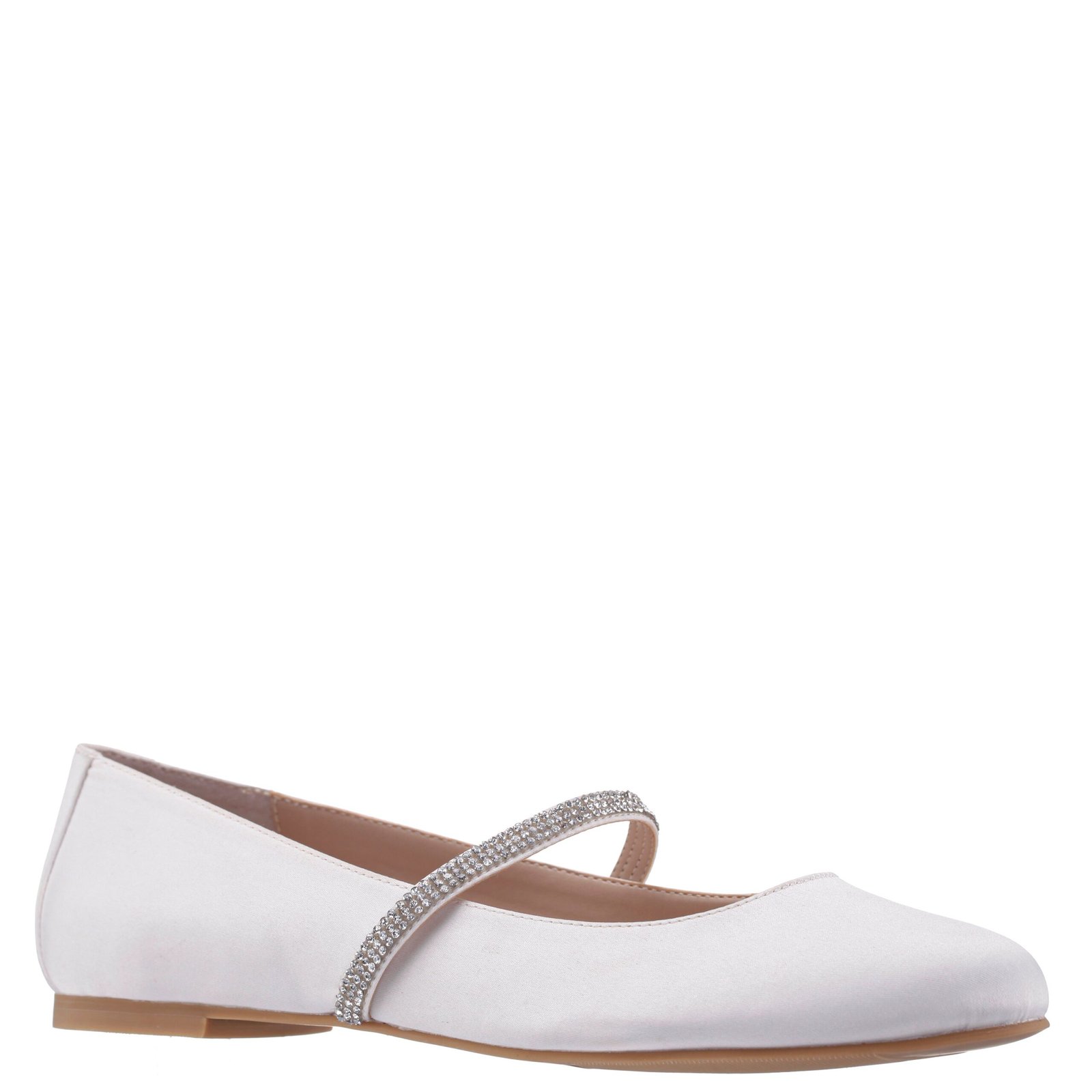 Nina Shoes Pattie White Satin W/ Crystal Strap Ballerina Flat
