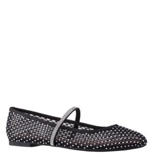 Nina Shoes Women's Peggy Black Mesh With Rhinestone Ballerina Flat