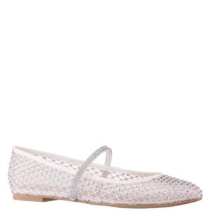 Nina Shoes Women's Peggy Ivory Mesh With Rhinestone Ballerina Flat