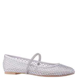 Nina Shoes Women's Peggy Silver Mesh With Rhinestone Ballerina Flat