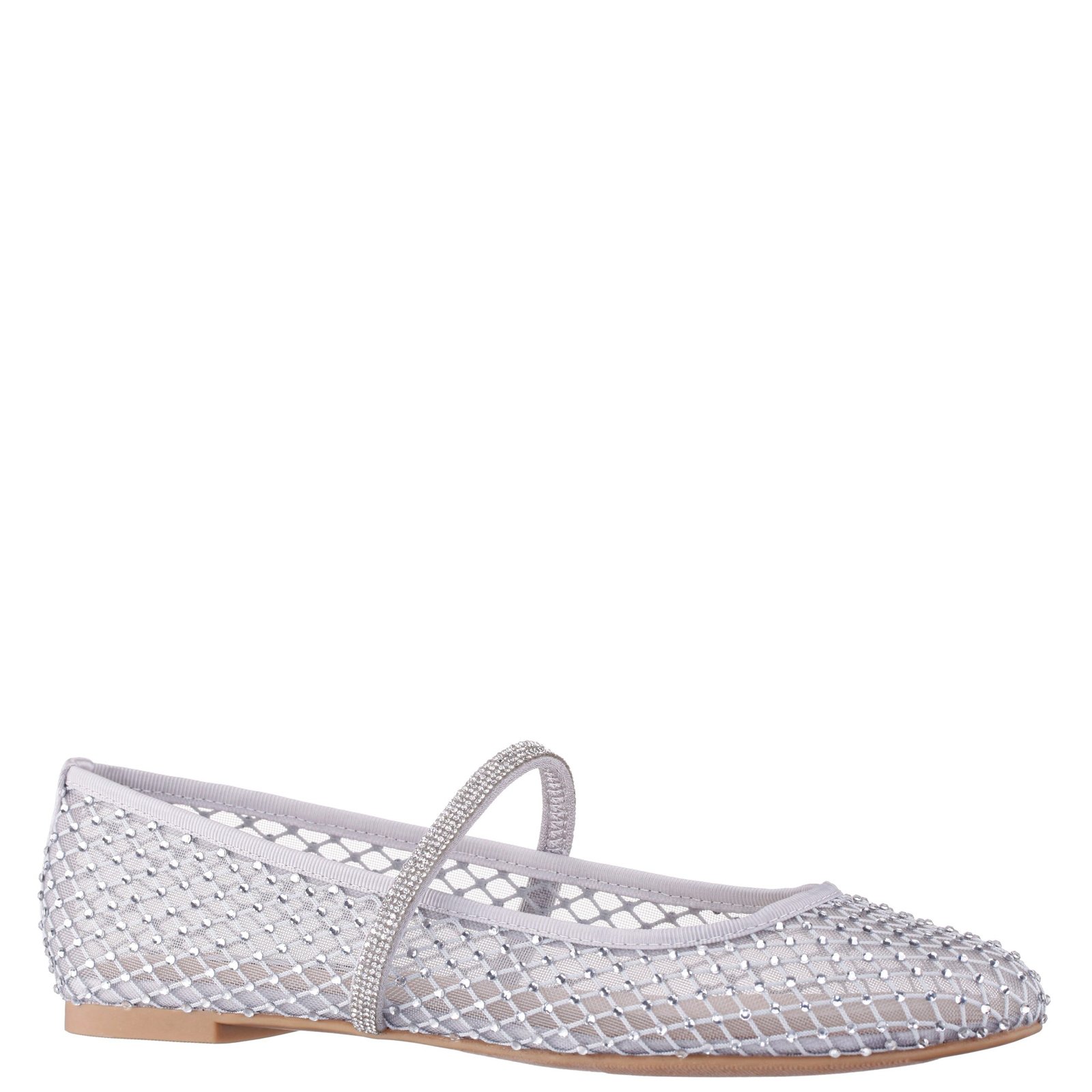 Nina Shoes Women's Peggy Silver Mesh With Rhinestone Ballerina Flat