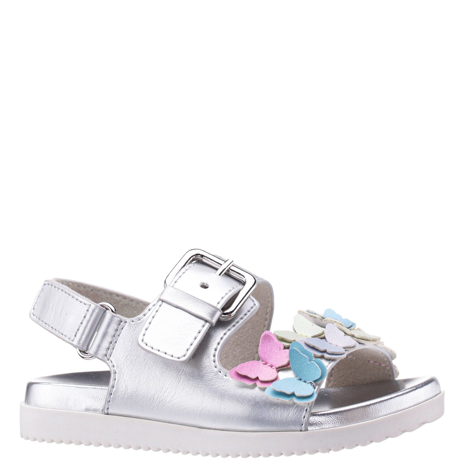 Nina Shoes Girls Pollie Silver/Multi Metallic Footbed Sandal