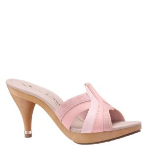 Nina Shoes Raina Soft Peach Slide Sandal On A Wooden Bottom