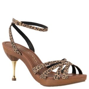 Nina Shoes Remi Dark Cheetah Ankle Strap High-Heel Platform Sandals