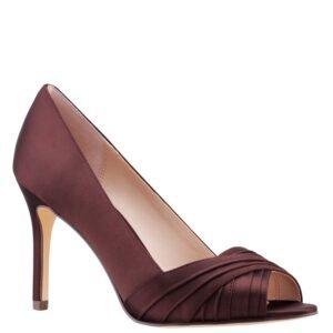 Nina Shoes Rhiyana Dark Chocolate Satin Peep Toe High-Heel Classic Pump