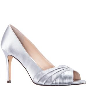 Nina Shoes Rhiyana Silver Satin Peep Toe High-Heel Classic Pump