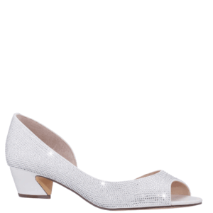 Nina Shoes Rossie Ivory Satin Crystal Low-Heel D'orsay Evening Pump