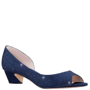 Nina Shoes Rossie New Navy Satin Crystal Low-Heel D'orsay Evening Pump