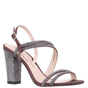 Nina Shoes Sabetha Dark Chocolate Crystal Block-Heel Dressy Sandal