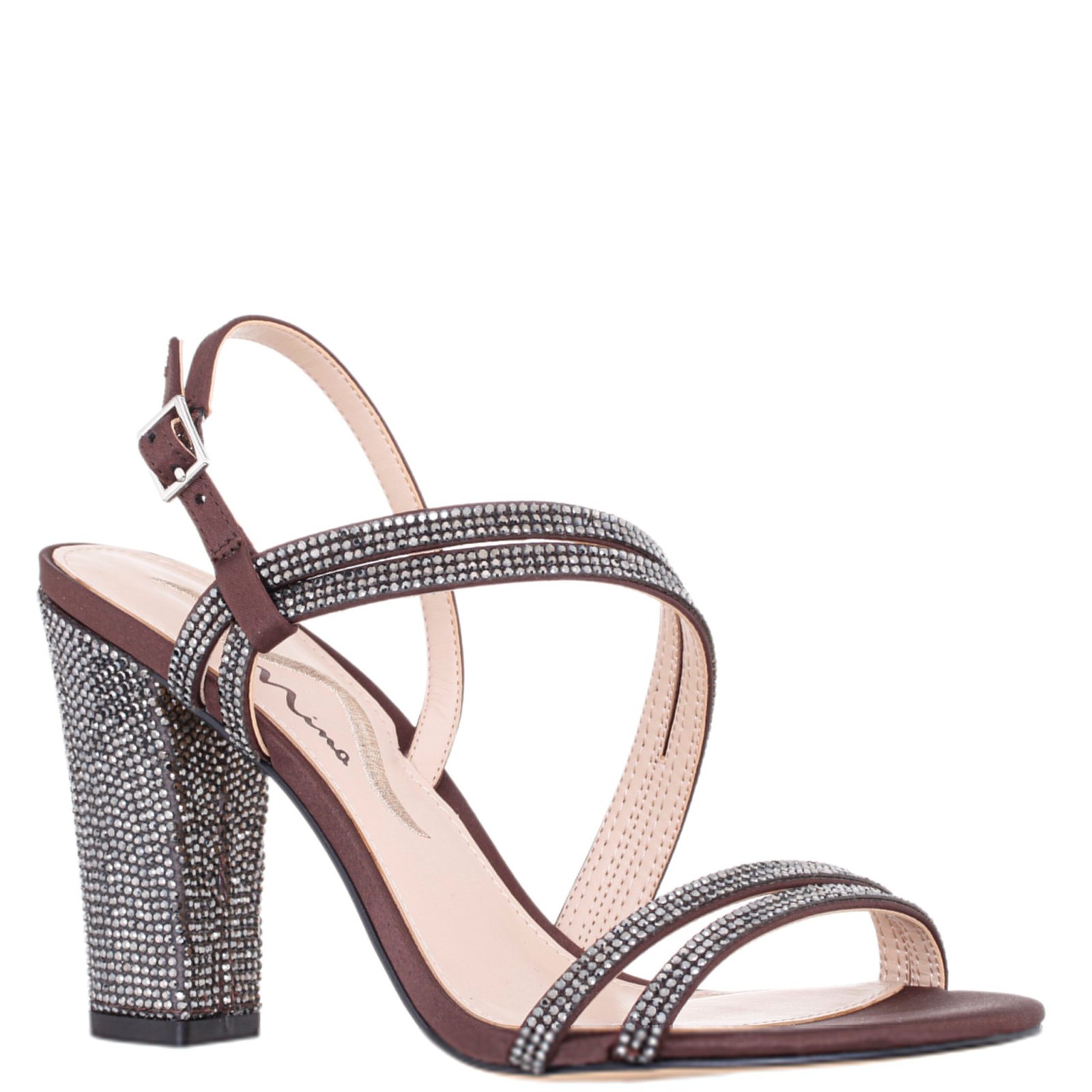 Nina Shoes Sabetha Dark Chocolate Crystal Block-Heel Dressy Sandal
