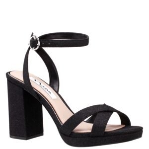 Nina Shoes Shelia Black Satin Ankle Strap High-Heel Sandals