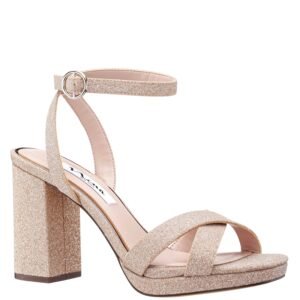 Nina Shoes Shelia Nude Glitter Cross Strap Block High Heel Platform