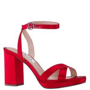 Nina Shoes Shelia Red Satin Ankle Strap High-Heel Sandals