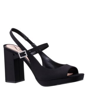 Nina Shoes Simeon Black Satin Ankle Strap High-Heel Platform Sandals