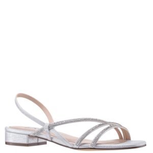 Nina Shoes Skylee True Silver Metallic Suedette W/ Crystal Flat Sandal