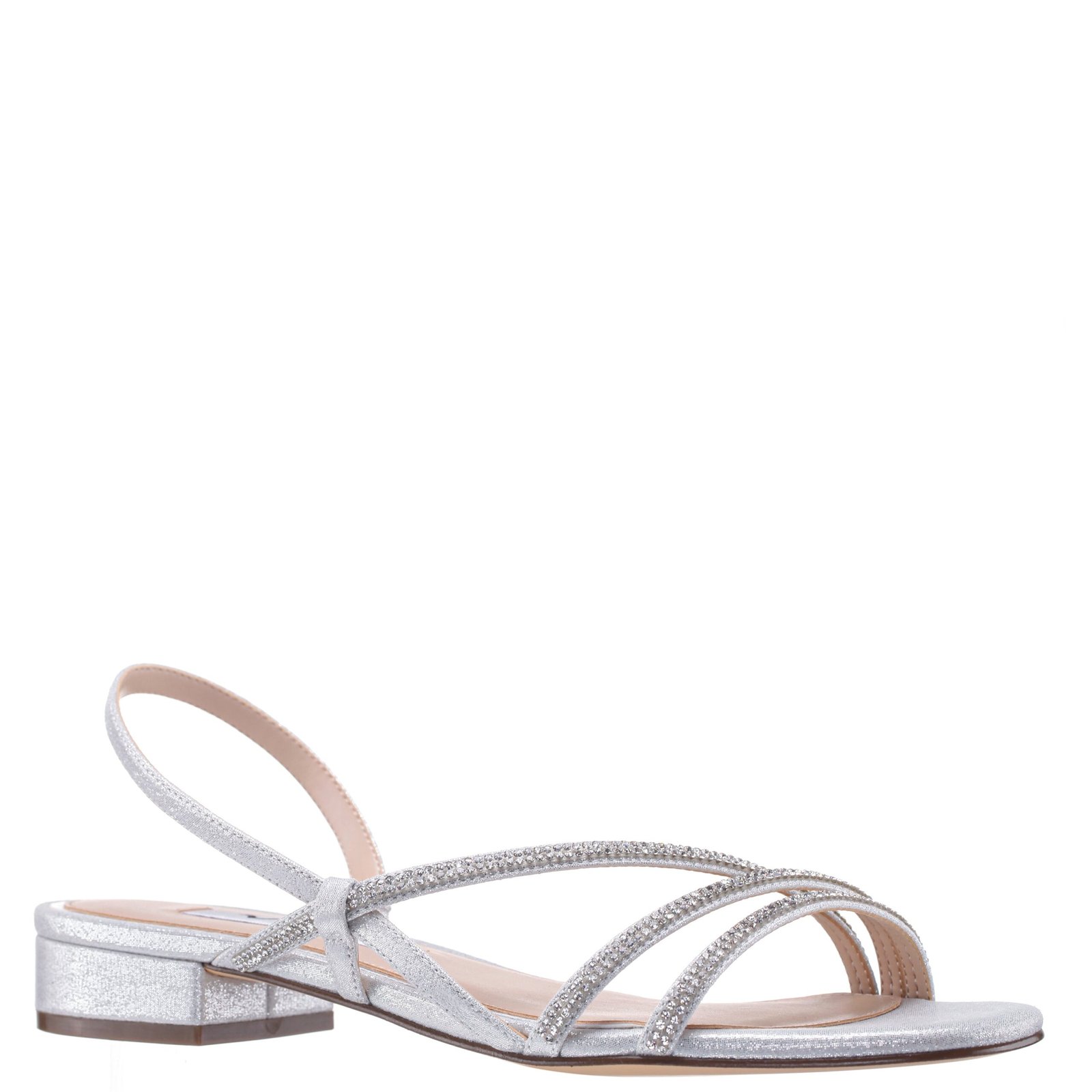 Nina Shoes Skylee True Silver Metallic Suedette W/ Crystal Flat Sandal