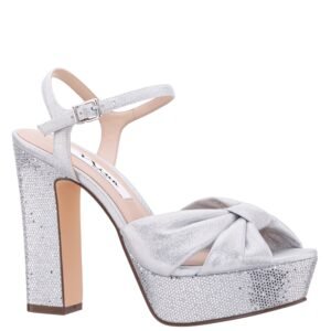 Nina Shoes Skylynn Silver Glitter Block-Heel Platform Sandal