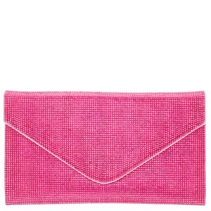 Nina Shoes Spark Ultra Pink Allover Crystal Envelope Clutch