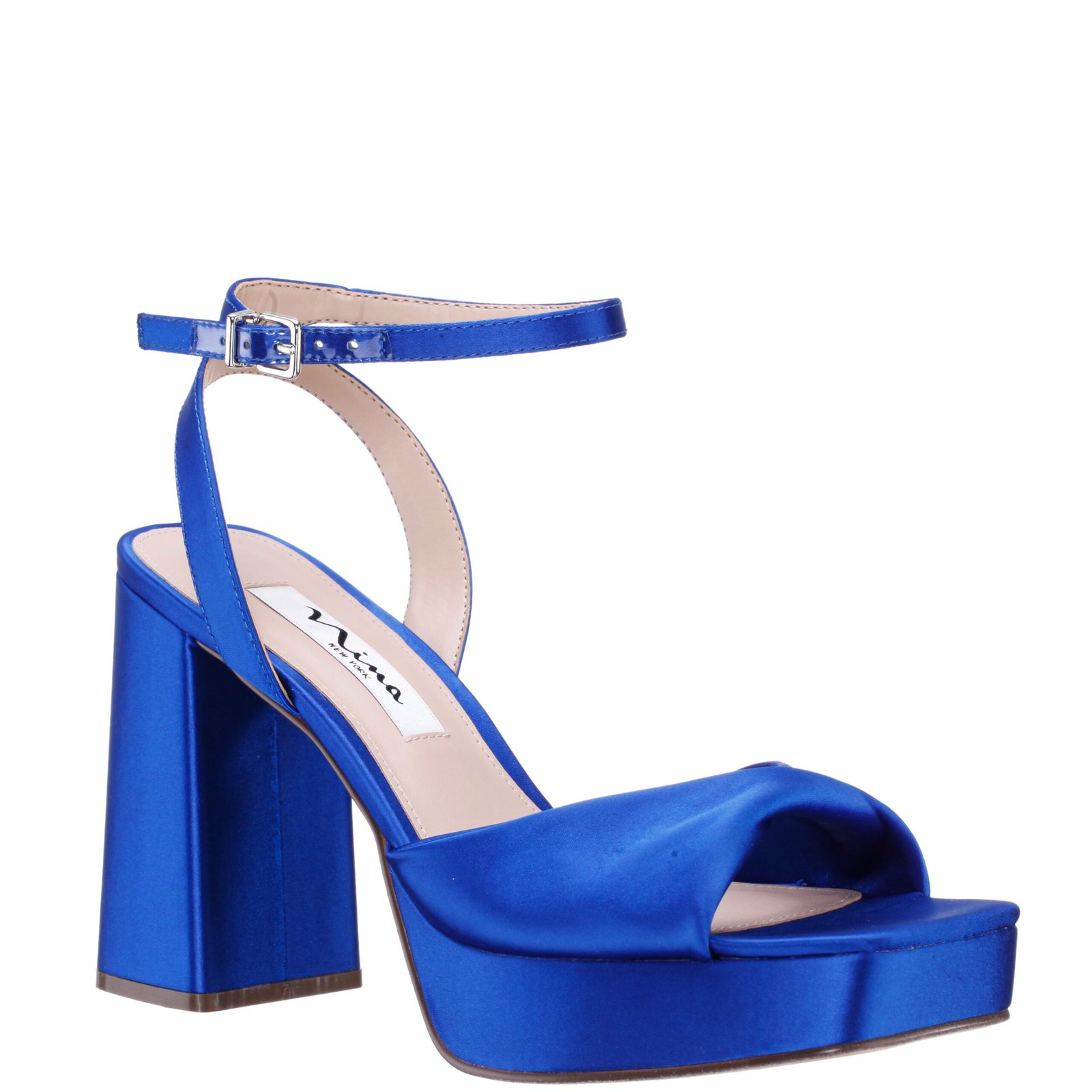 Nina Shoes Stacie Electric Blue Satin Block High-Heel Platform Sandal