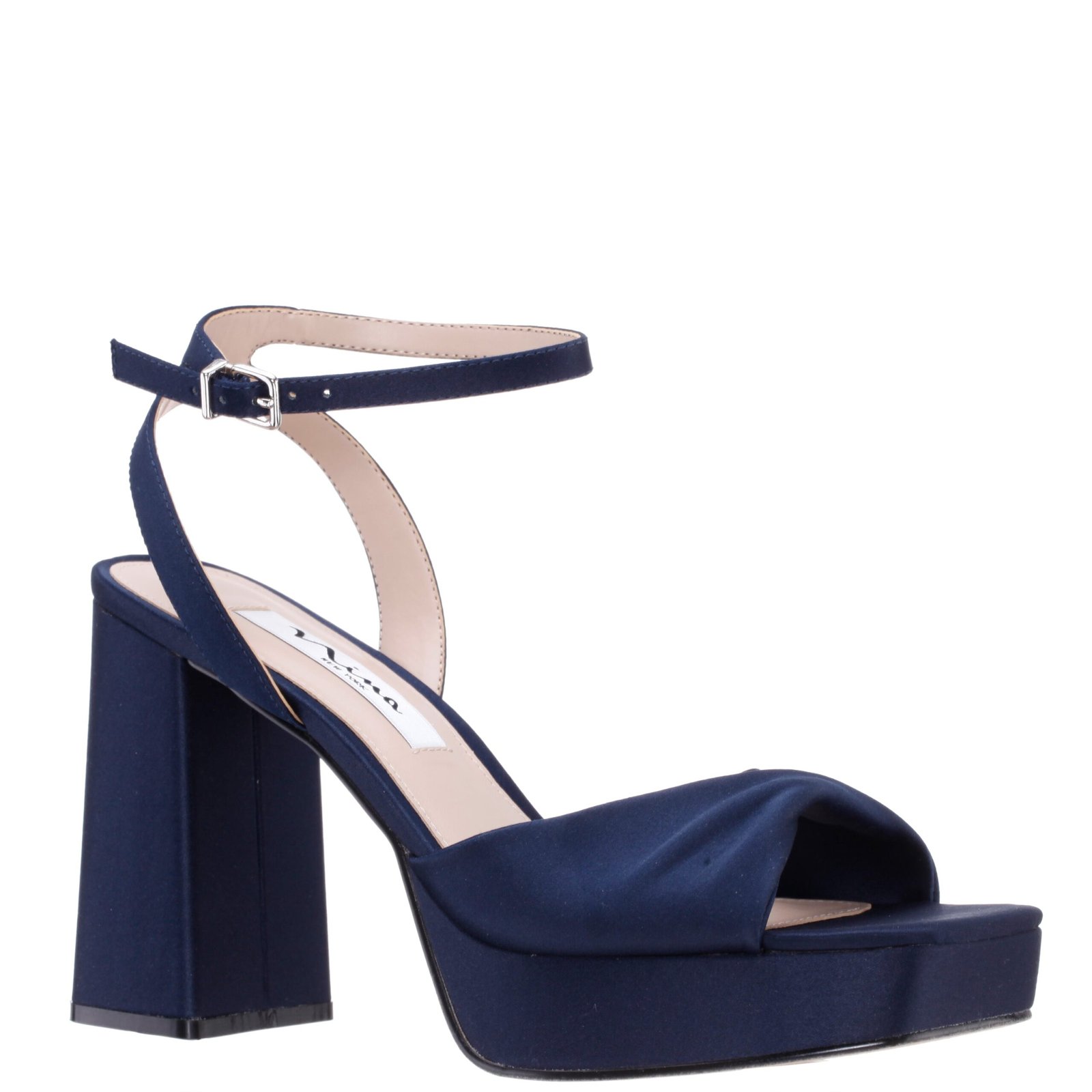 Nina Shoes Stacie New Navy Satin Block High-Heel Platform Sandal