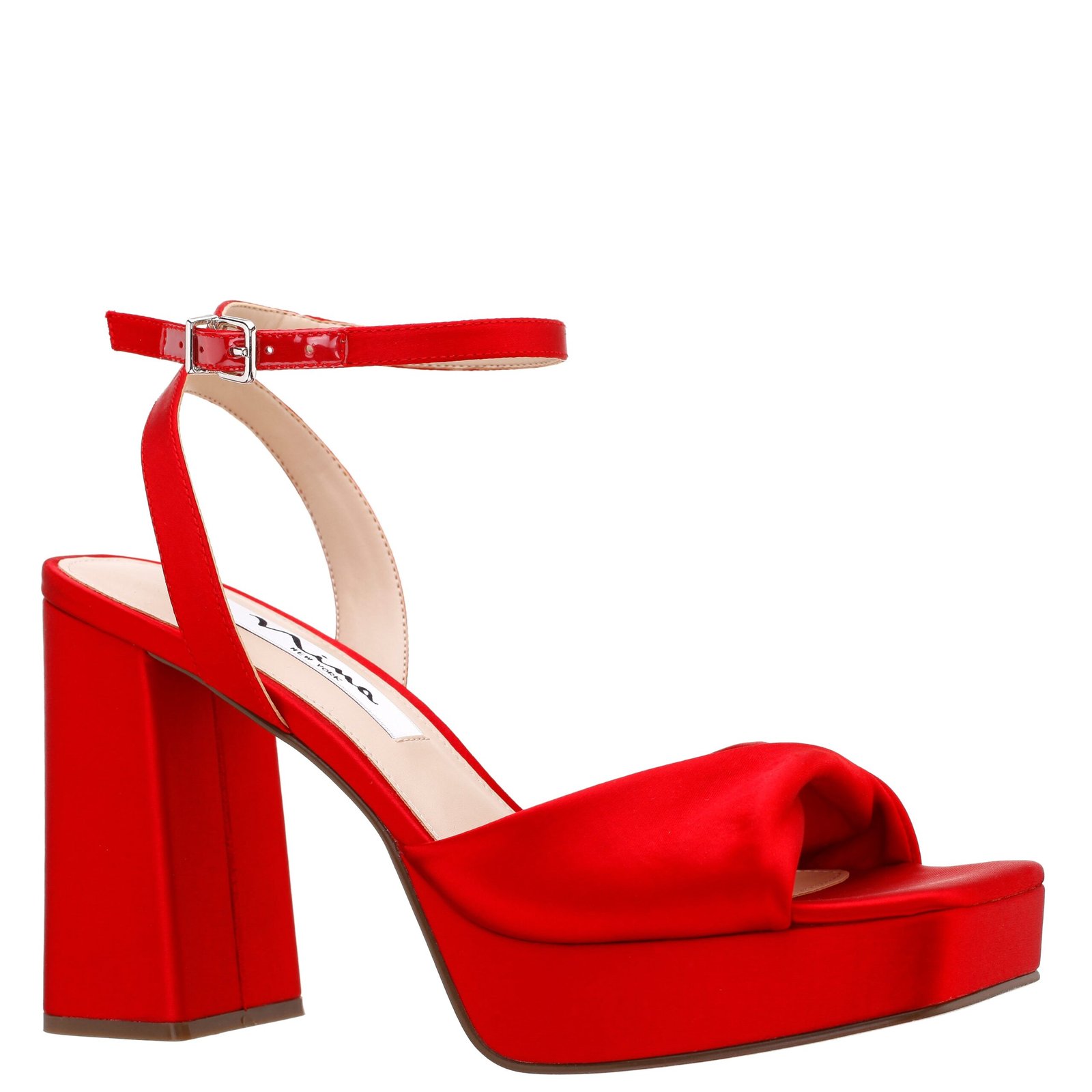 Nina Shoes Stacie Red Satin Block High-Heel Platform Sandal