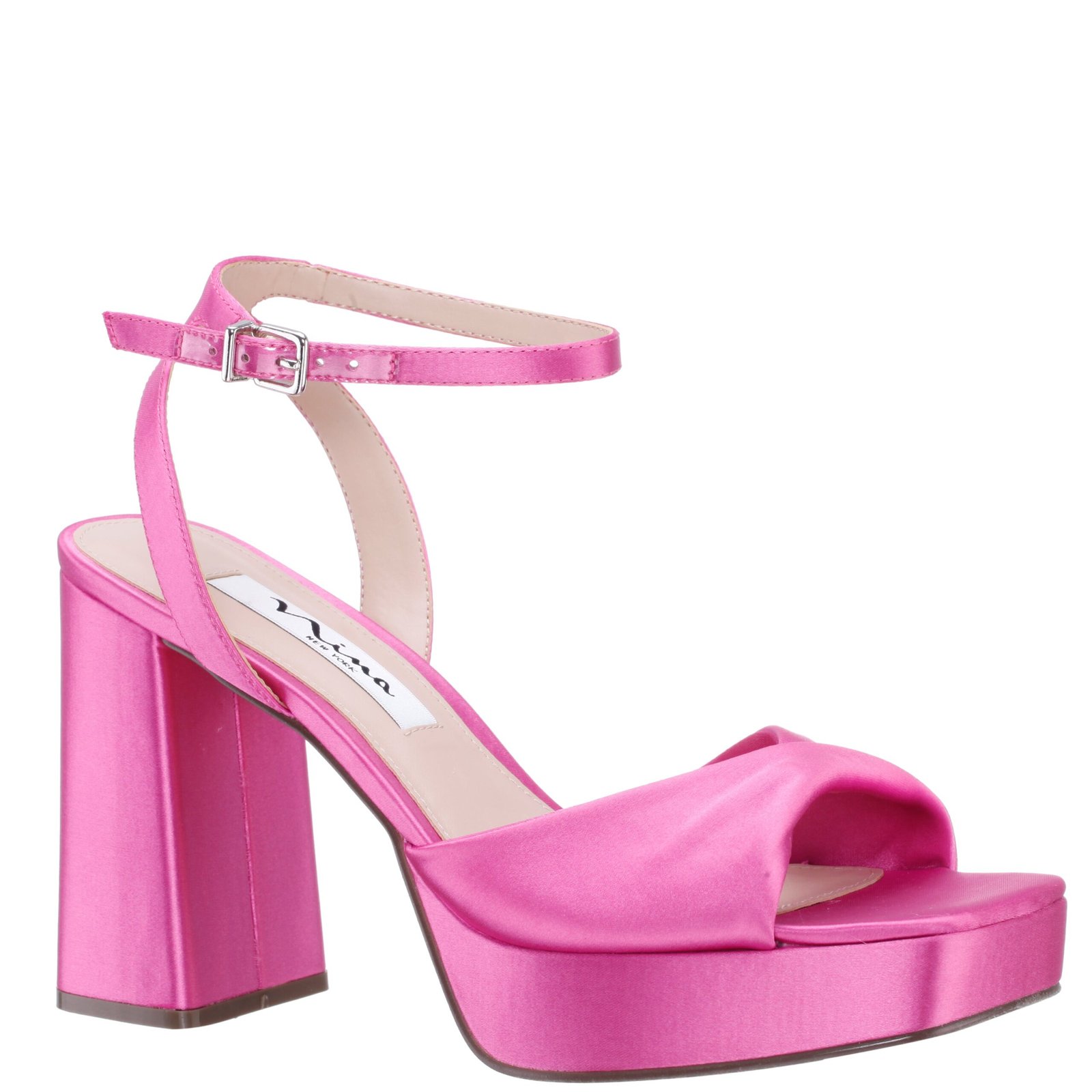 Nina Shoes Stacie Ultra Pink Satin Block High-Heel Platform Sandal