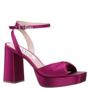 Nina Shoes Stacie Wine Satin Block High-Heel Platform Sandal