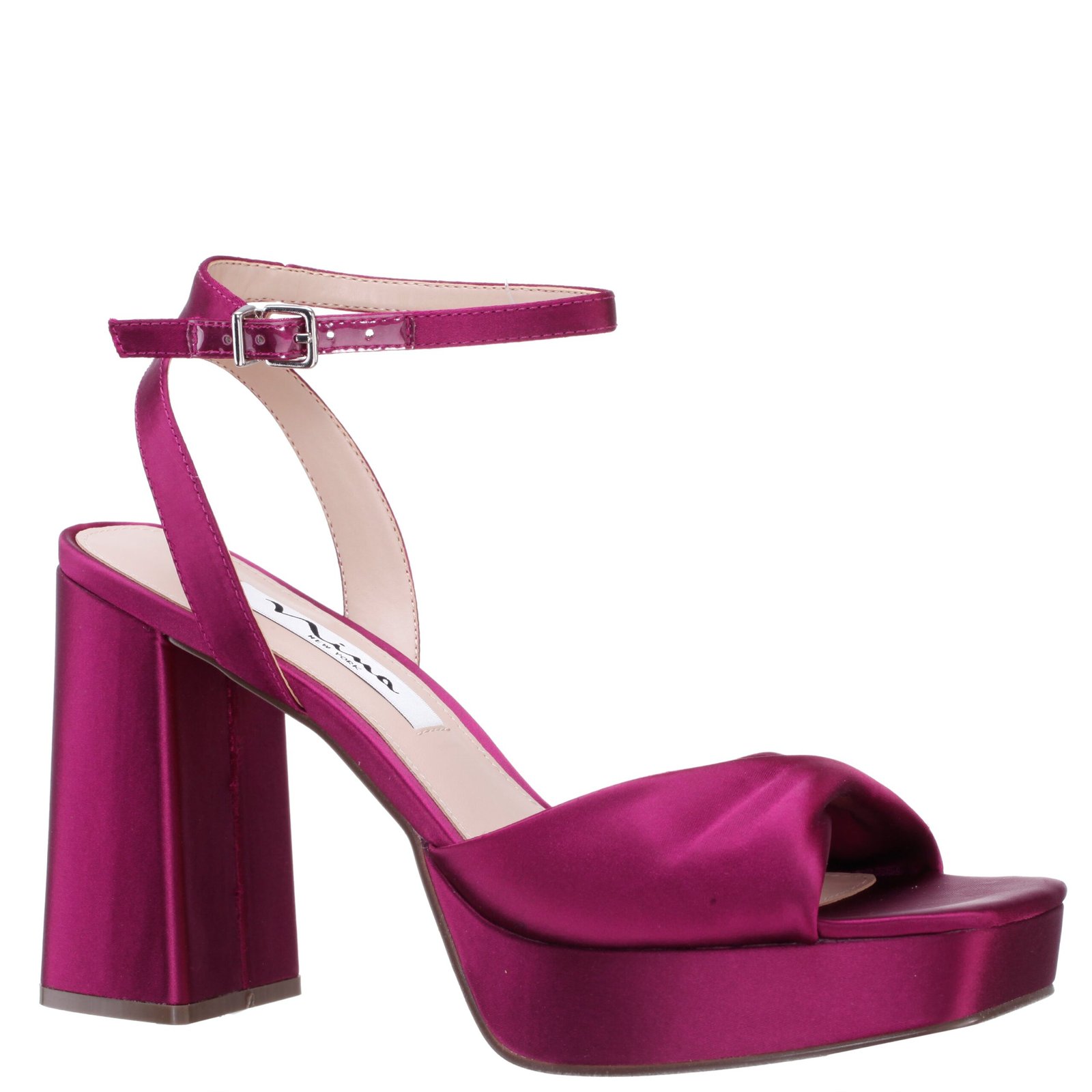 Nina Shoes Stacie Wine Satin Block High-Heel Platform Sandal