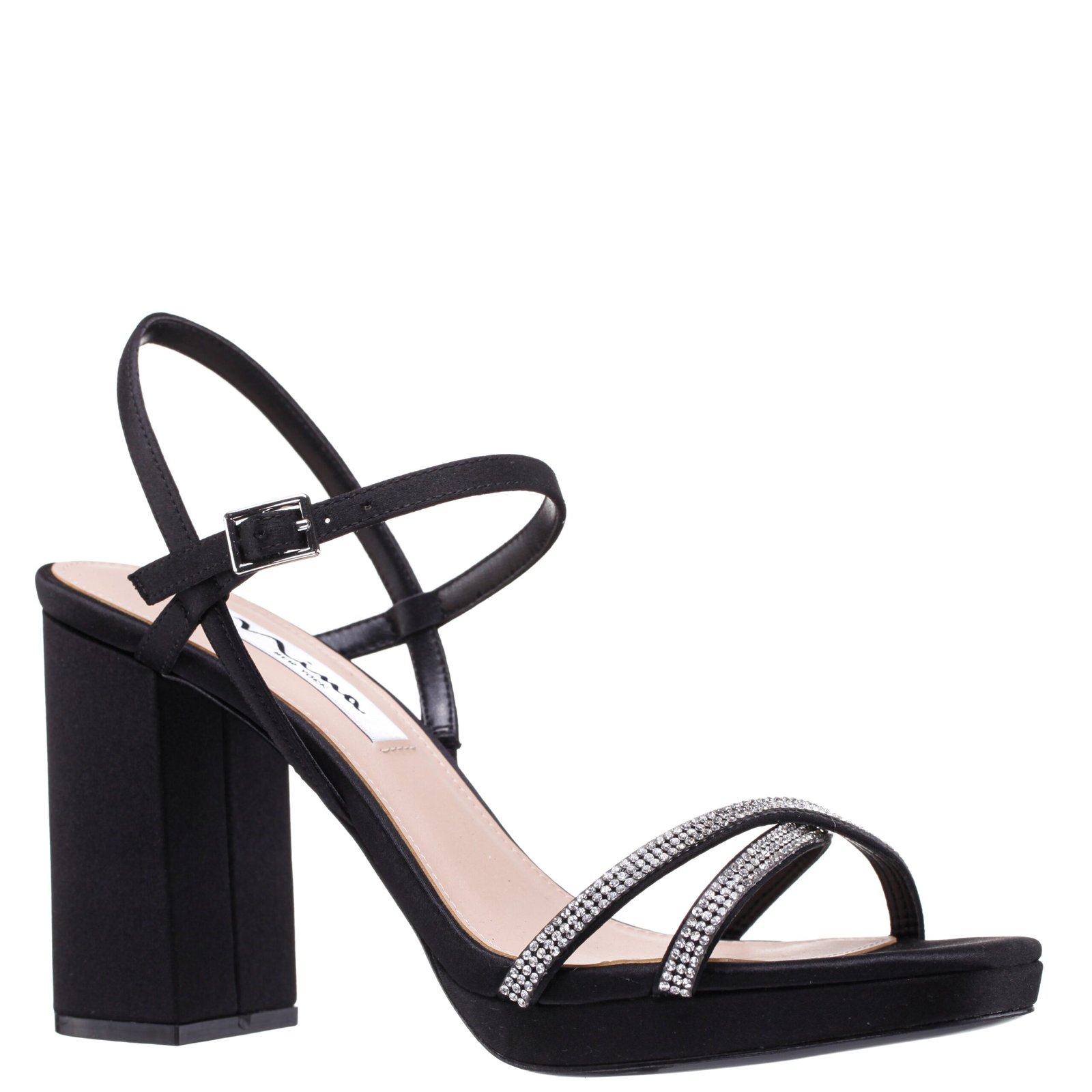 Nina Shoes Steven Black Crystal High-Heel Platform Sandal On A Block Heel