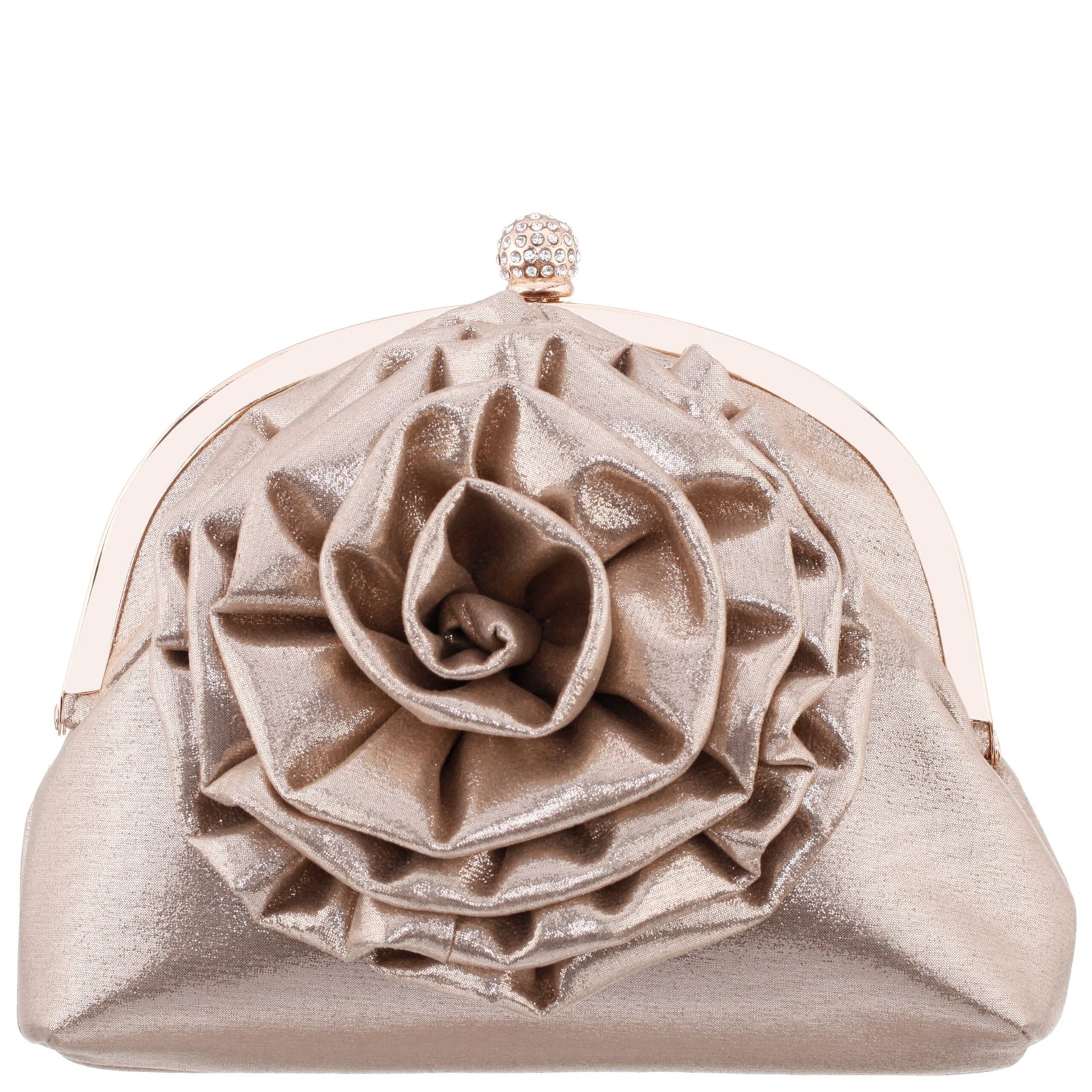 Nina Shoes Sweetie Taupe Flower Embellished Frame Clutch