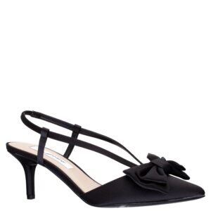 Nina Shoes Teddy Black Satin Mid-Heel Slingback Classic Dressy Pump