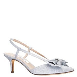 Nina Shoes Teddy New Silver Glitter Mid-Heel Slingback Classic Dressy Pump