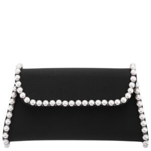 Nina Shoes Trysta Black Pearl Trim Trapezoid Flap Bag