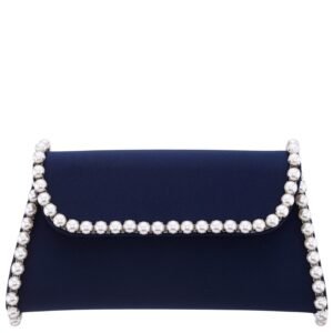 Nina Shoes Trysta Navy Pearl Trim Trapezoid Flap Bag