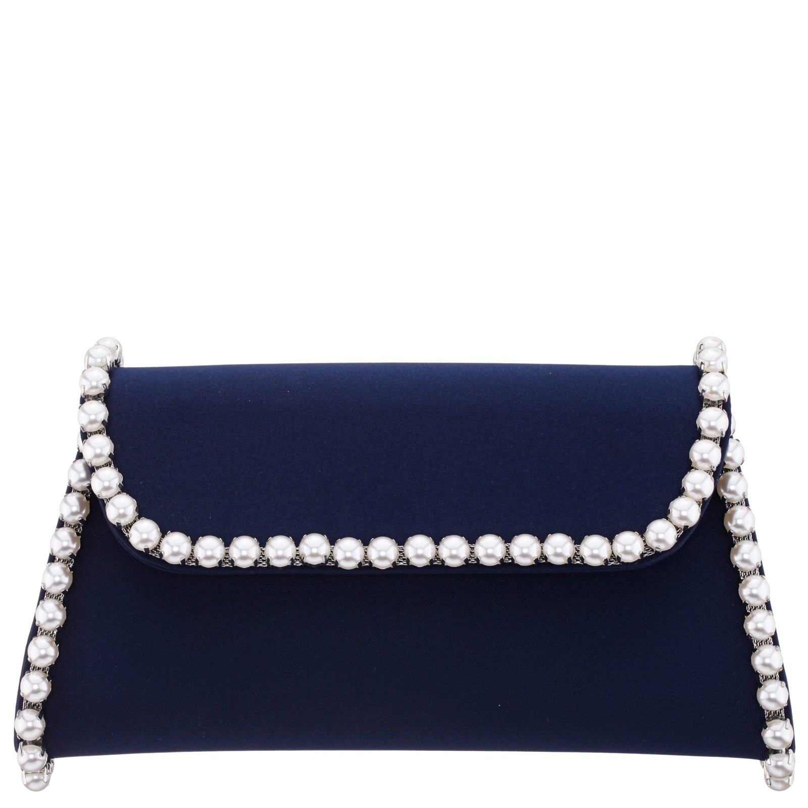Nina Shoes Trysta Navy Pearl Trim Trapezoid Flap Bag