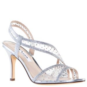 Nina Shoes Valeda Iridescent Silverglitter Slingback Mid-Heel Dress Sandal