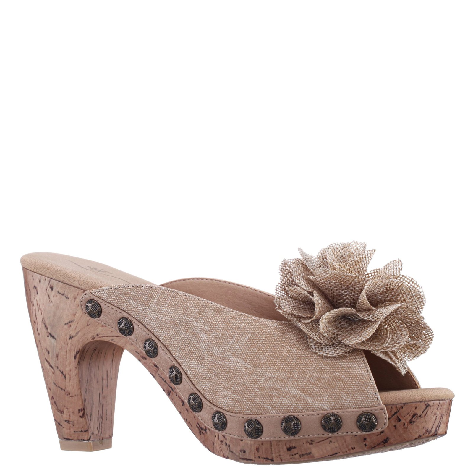 Nina Shoes Veneto Natural Linen Slip On High-Heel Platform Sandals