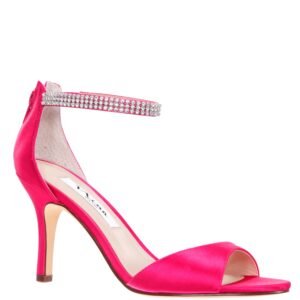 Nina Shoes Volanda Geranium Coral Satin Crystal Ankle-Strap High-Heel Dressy Sandal