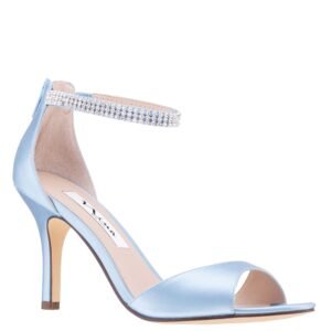 Nina Shoes Volanda Sky Blue Satin Crystal Ankle-Strap High-Heel Dressy Sandal