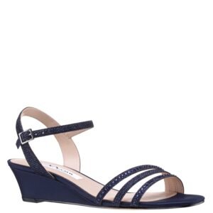 Nina Shoes Vynetta Navy Satin With Crystals Wedge Sandal