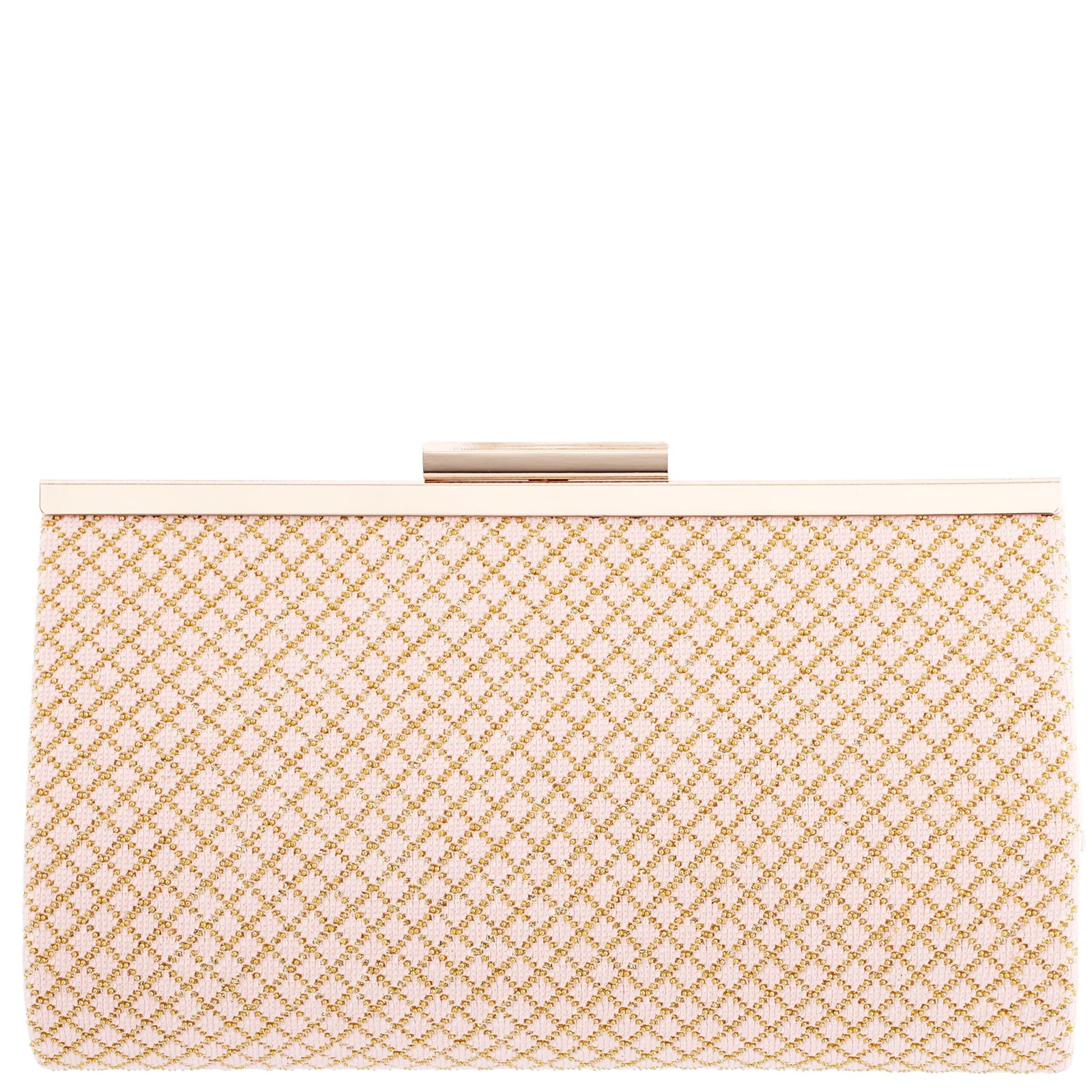 Nina Shoes Willow Champagne/Gold Beaded Pattern Frame Clutch
