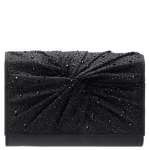 Nina Shoes Zoria Black Chiffon/Satin/Glass Crystal Clutch