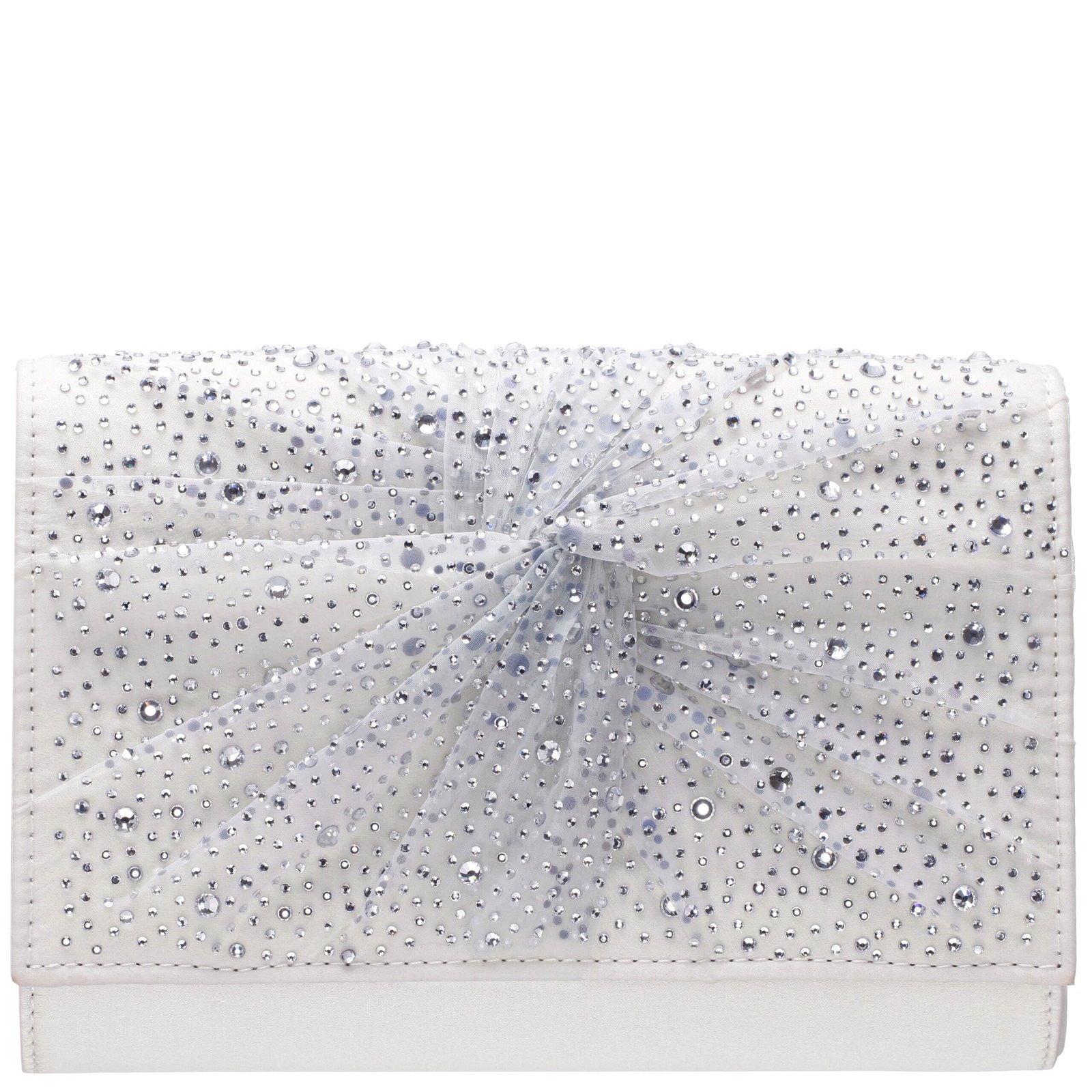 Nina Shoes Zoria Ivory Chiffon/Satin/Glass Crystal Clutch