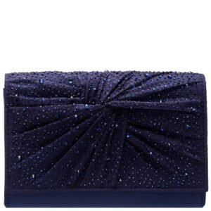 Nina Shoes Zoria Navy Chiffon/Satin/Glass Crystal Clutch