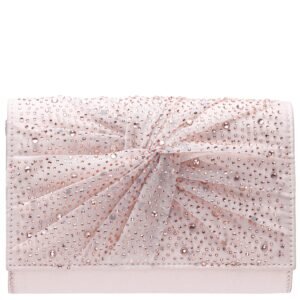 Nina Shoes Zoria Pearl Rose Chiffon/Satin/Glass Crystal Clutch