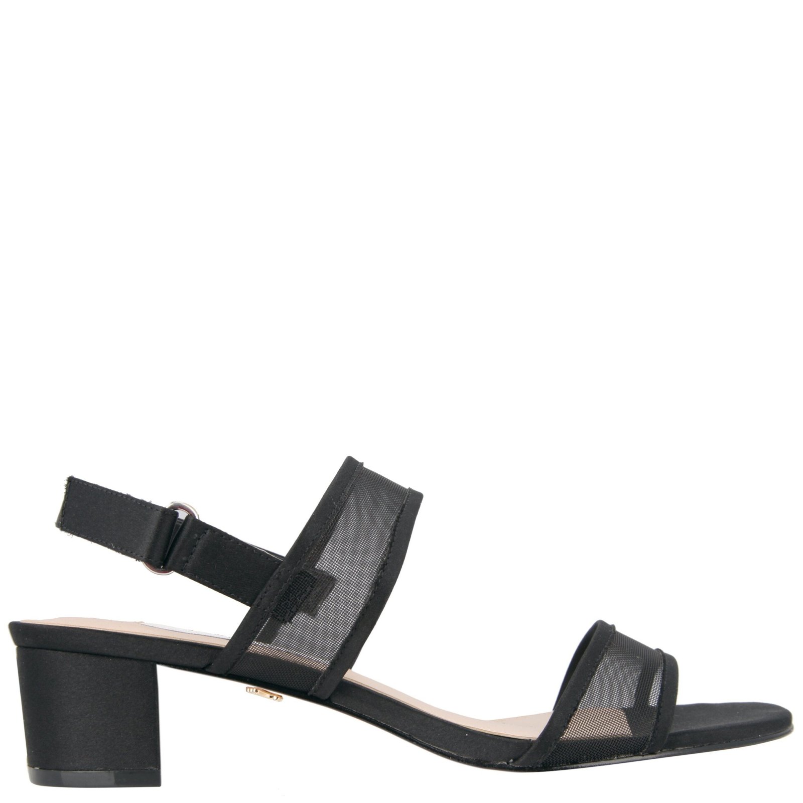 Nina Shoes Ganice Black Mesh Block Low-Heel Hook & Loop Dressy Sandal